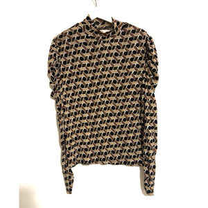 DVF Top Blouse XL Brown Mock Neck Stretch Fall Elegant Classic